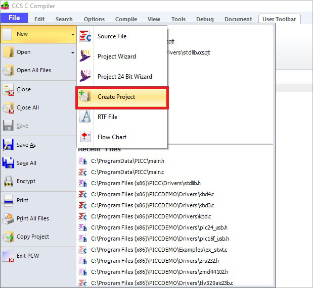 MCU CCS IDE Create New Project